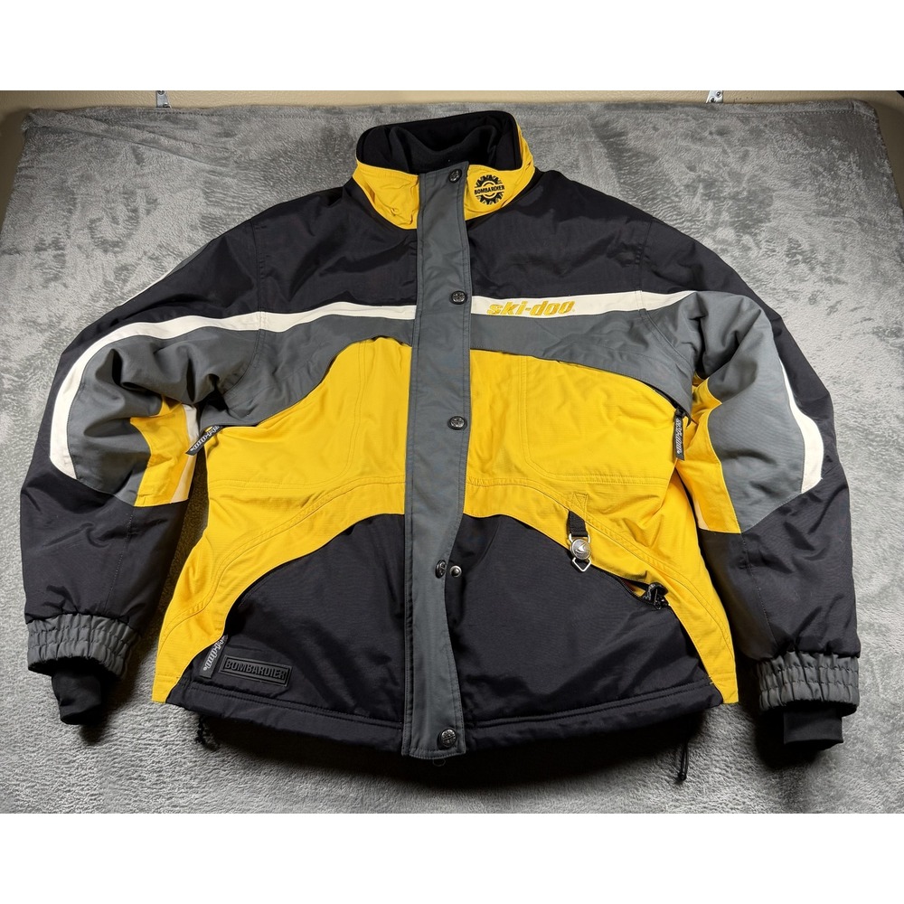 Ski-Doo Bombardier Jacket L Yellow Black Gray Fleece Lined Snowmobile